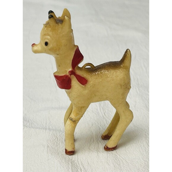 Vtg 1950s Rudolph Red Nosed Reindeer Hard Plastic Christmas Ornament - Picture 2 of 8